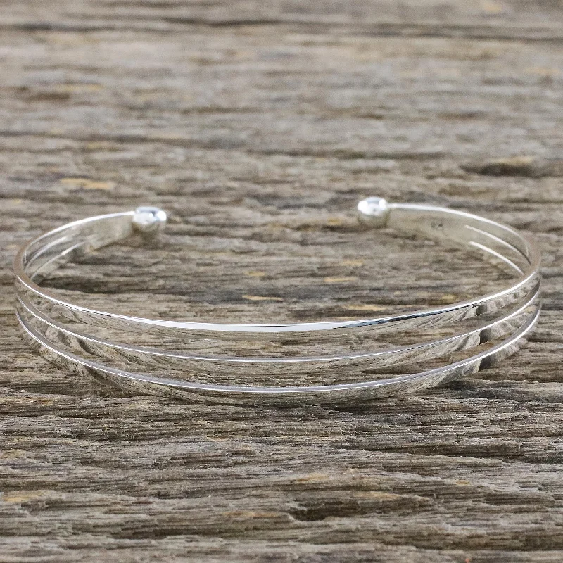 custom bracelet with initials for women -Aligned Trio Sterling Silver Wire Narrow Cuff Bracelet