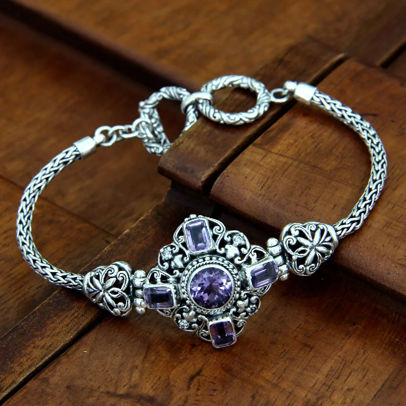 leather bracelet for men -Amethyst & Sterling Silver Clasp Bracelet