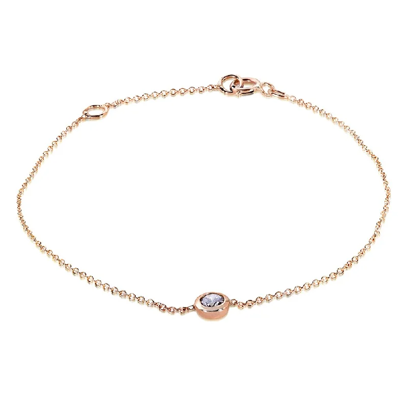 beaded bracelet for women -Annello by Kobelli 14k Rose Gold 1/4ct Diamond Solitaire Bezel Bracelet