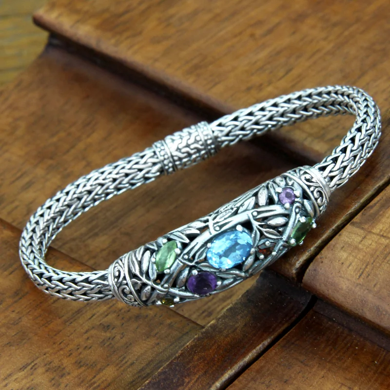 trendy bracelet for women -Bamboo Blossoms Blue topaz and peridot braided bracelet