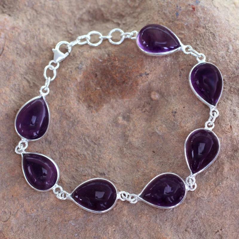 woven bracelet for men -Blissful Beauty Sterling Silver and Amethyst Link Bracelet