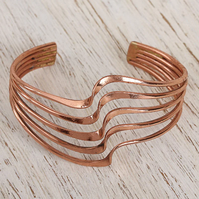 silver cuff bracelet for men -Brilliant Waves Copper Statement Cuff Bracelet