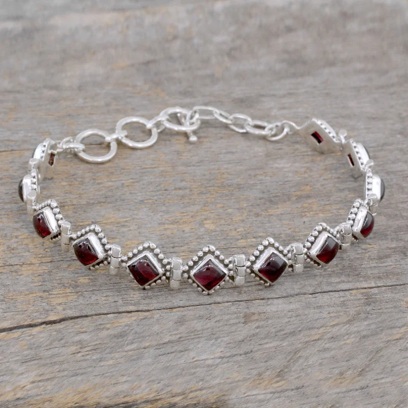 gold bracelet for women -Deep Red Diamonds Silver & Garnet Tennis Bracelet