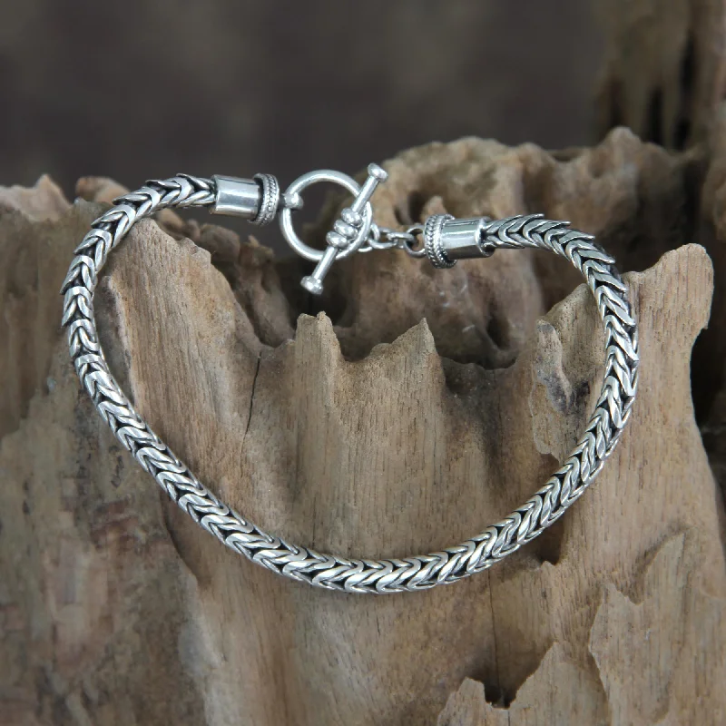 pearl bracelet for brides -Dragon Tail Sterling Silver Men's Chain Bracelet