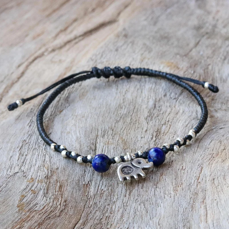 silver bracelet with gemstones for women -Elephant Lapis Lazuli Adjustable Bracelet