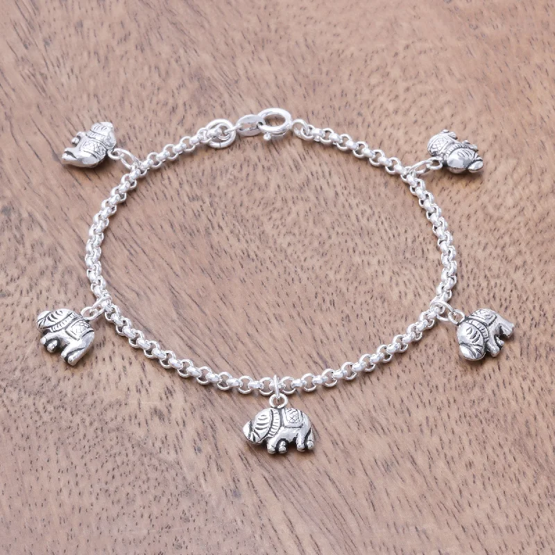 chunky bracelet for women -Elephant Marvel Sterling Silver Elephant Charm Bracelet from Thailand