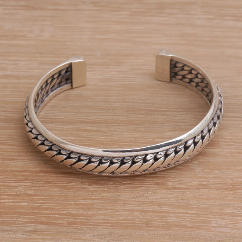 engraved bracelet for anniversary gifts -Eternity Bond Sterling Silver Cuff Bracelet Handcrafted in Bali