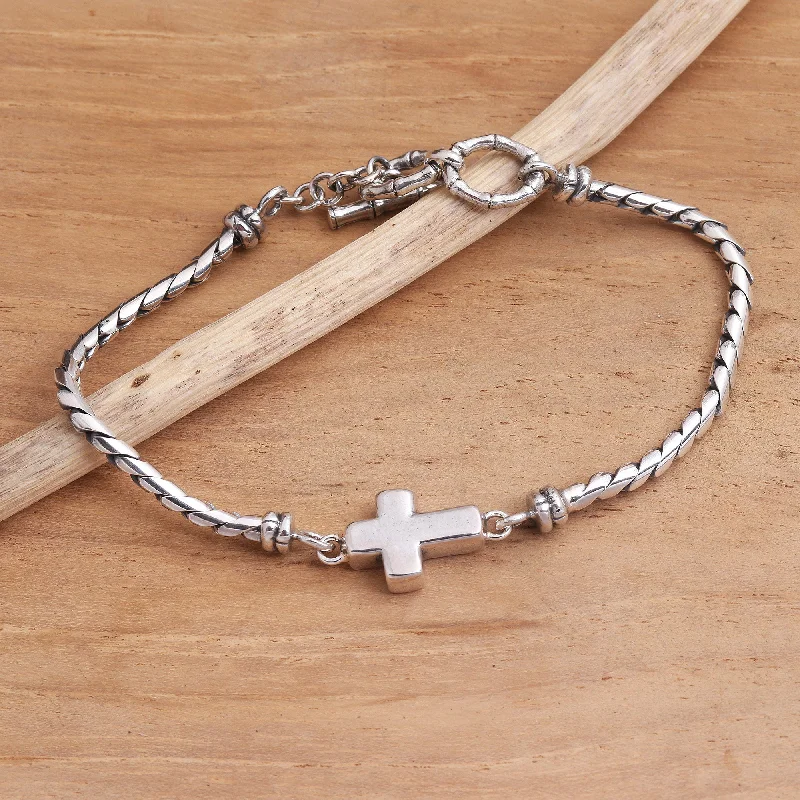 butterfly bracelet for women -Faith Above All Sterling Silver Cross Pendant Bracelet