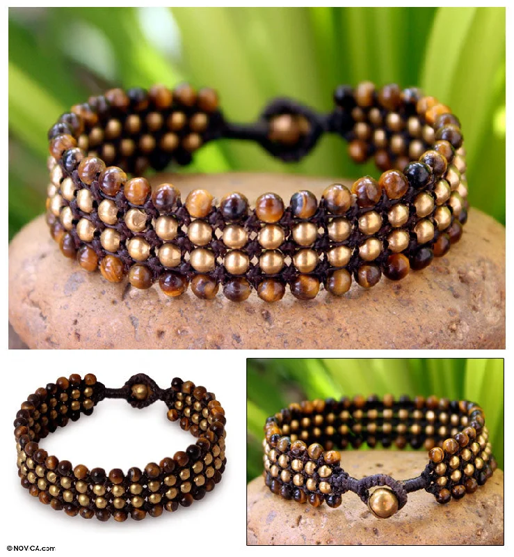 gemstone bracelet for women -Golden Dawn Tiger's Eye Brass Bracelet