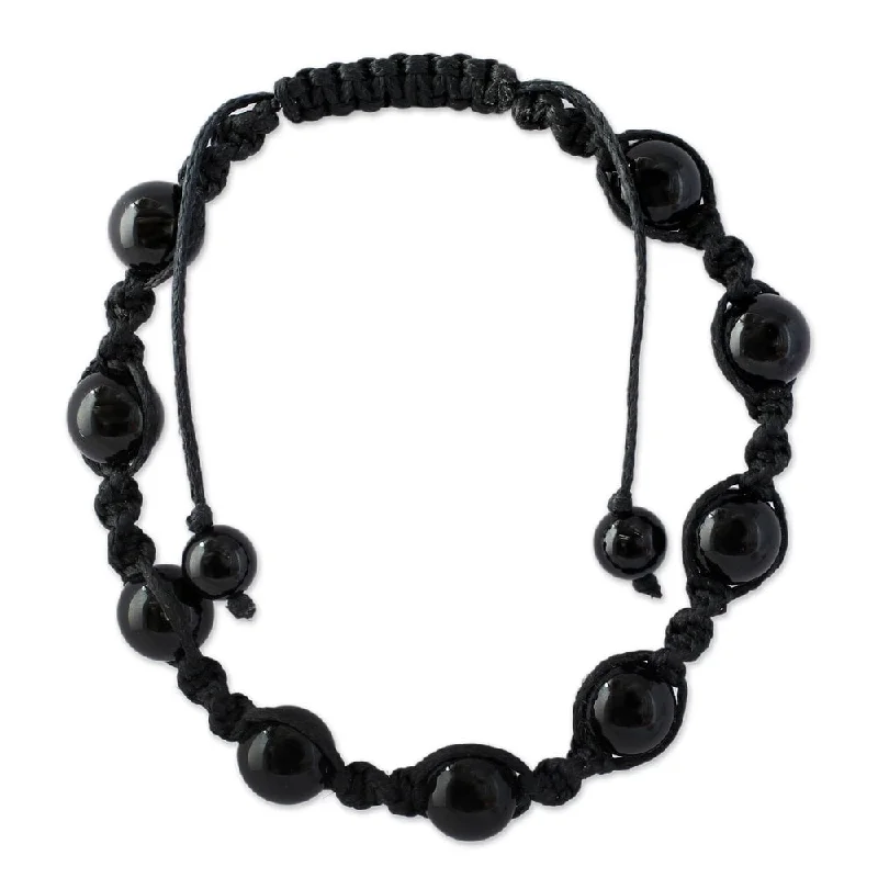 simple silver bracelet for men -Handmade 'Blissful Protection' Onyx Bracelet (India) - Black