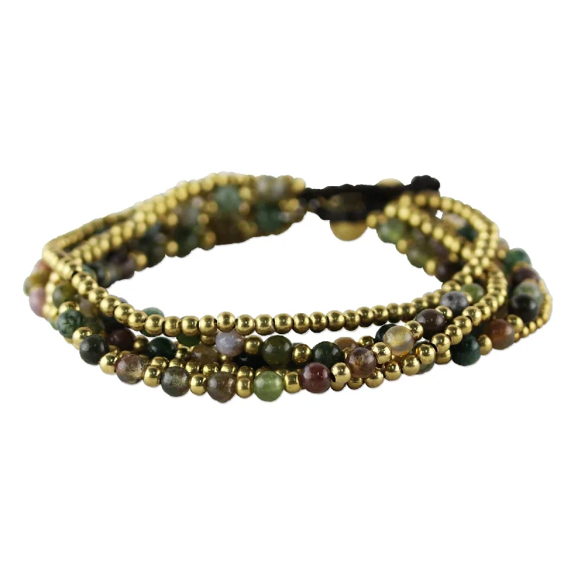 diamond charm bracelet for women -Handmade Brass Joy Multicolor Jasper Beaded Style Adjustable Bracelet (Thailand)