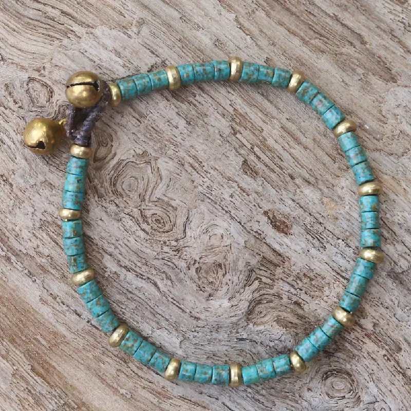 jade bracelet for women -Handmade Brass 'Temple of Love' Turquoise Bracelet (Thailand)