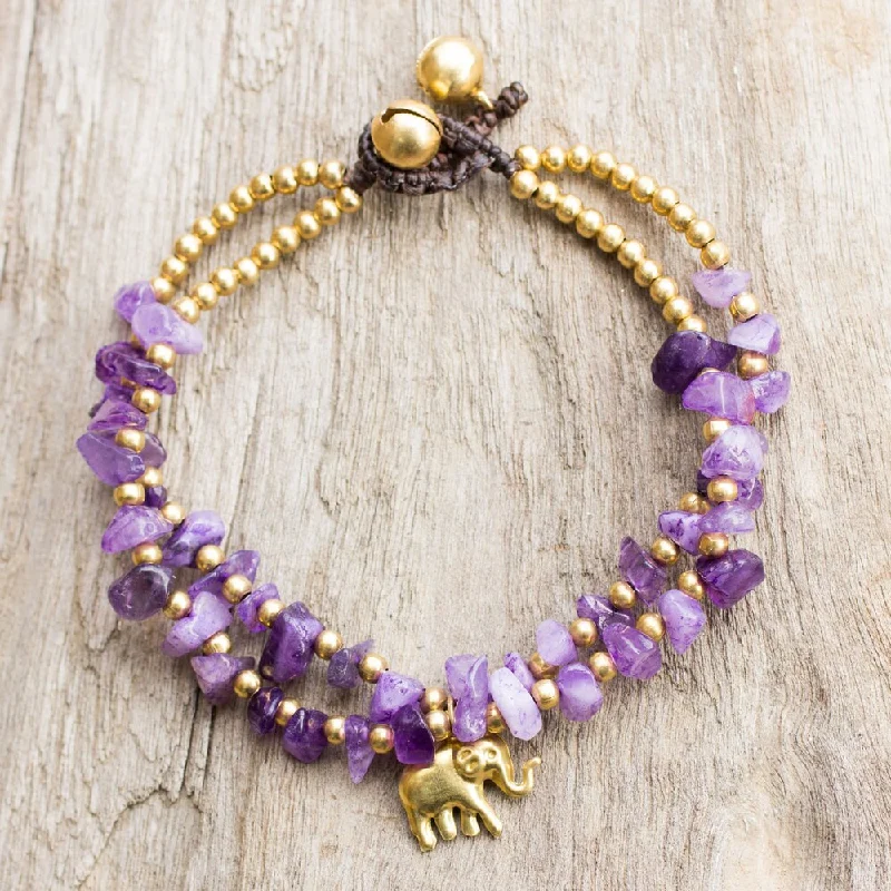 beaded bracelet for men -Handmade Brass 'Violet Elephant' Quartz Bracelet (Thailand)