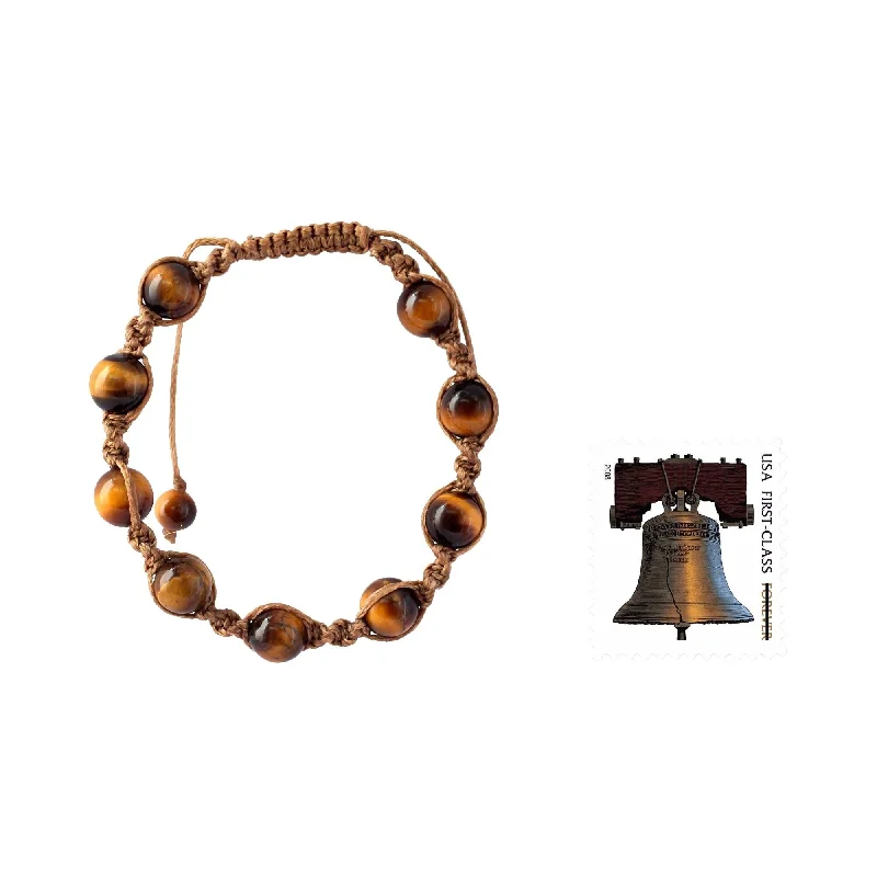 charm bracelet for women -Handmade Cotton 'Blissful Insight' Tiger's Eye Bracelet (India)