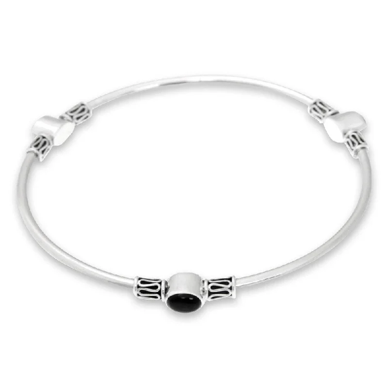 men’s beaded bracelet for casual wear -Handmade Harmony of Three Sterling Silver Onyx Bracelet (Indonesia) - Black