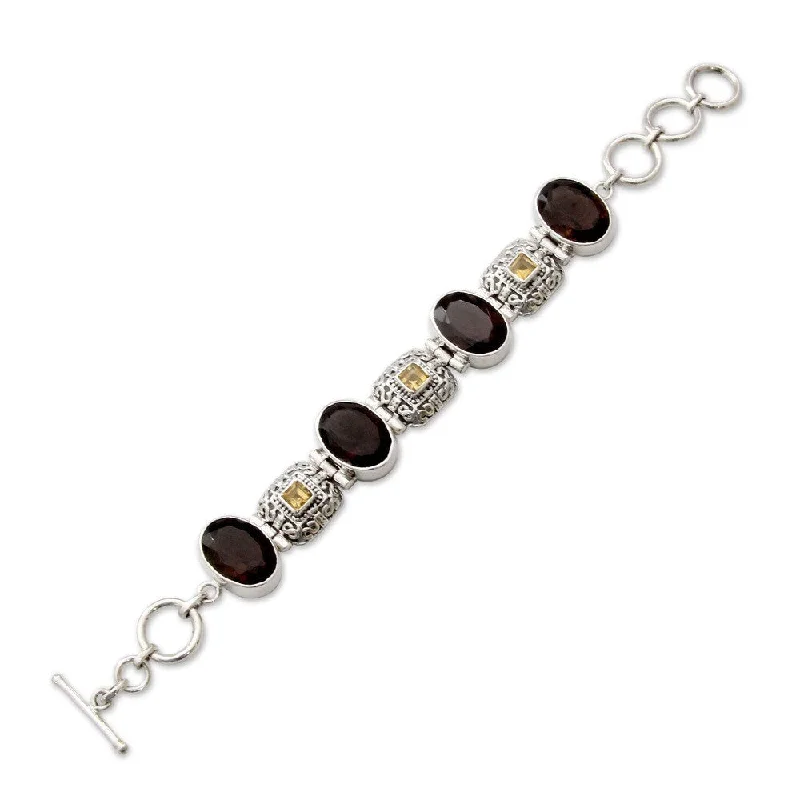 men’s adjustable bracelet for casual wear -Handmade Imperial Sterling Silver Multi-Stone Bracelet (India) - Brown