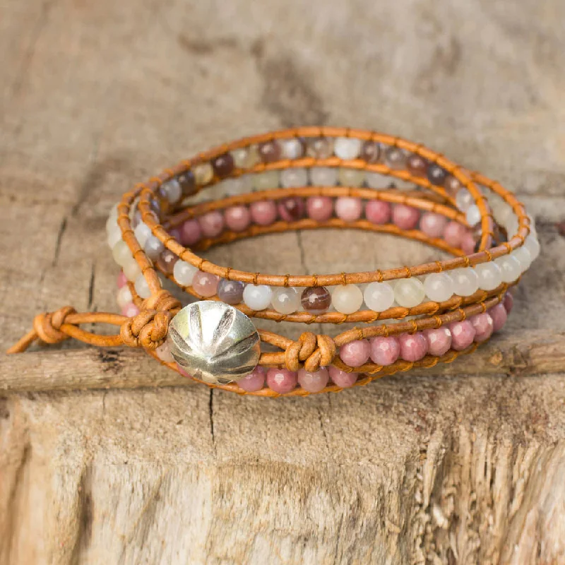 spiritual bracelet for women -Handmade Leather 'Karen Rose' Multi-gemstone Bracelet (Thailand)