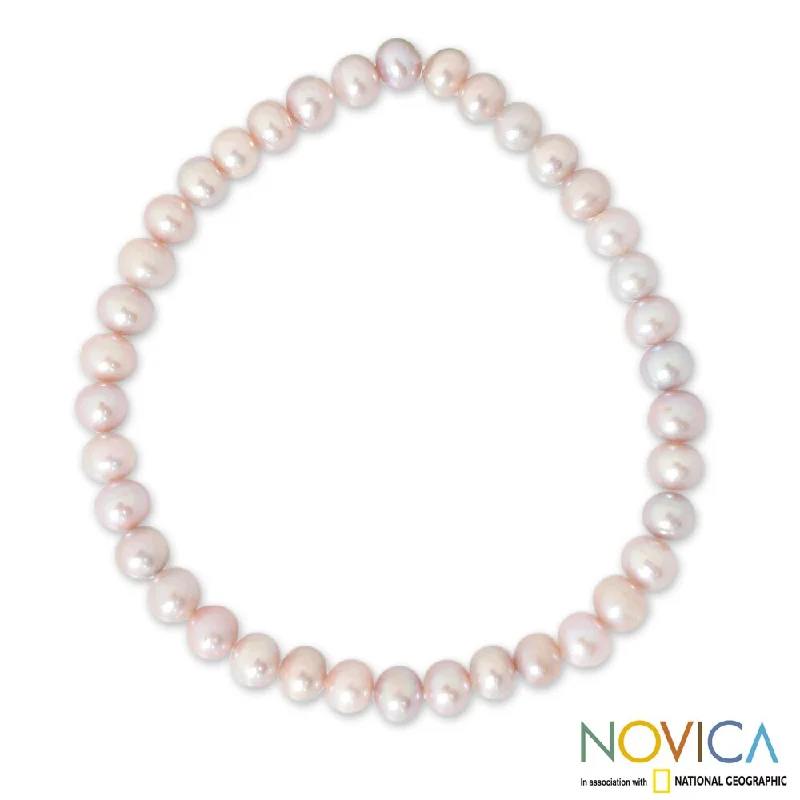 men’s beaded bracelet for casual wear -Handmade Pearl 'Pink Thai Rosebud' Large Stretch Bracelet (6-6.5 mm) (Thailand)