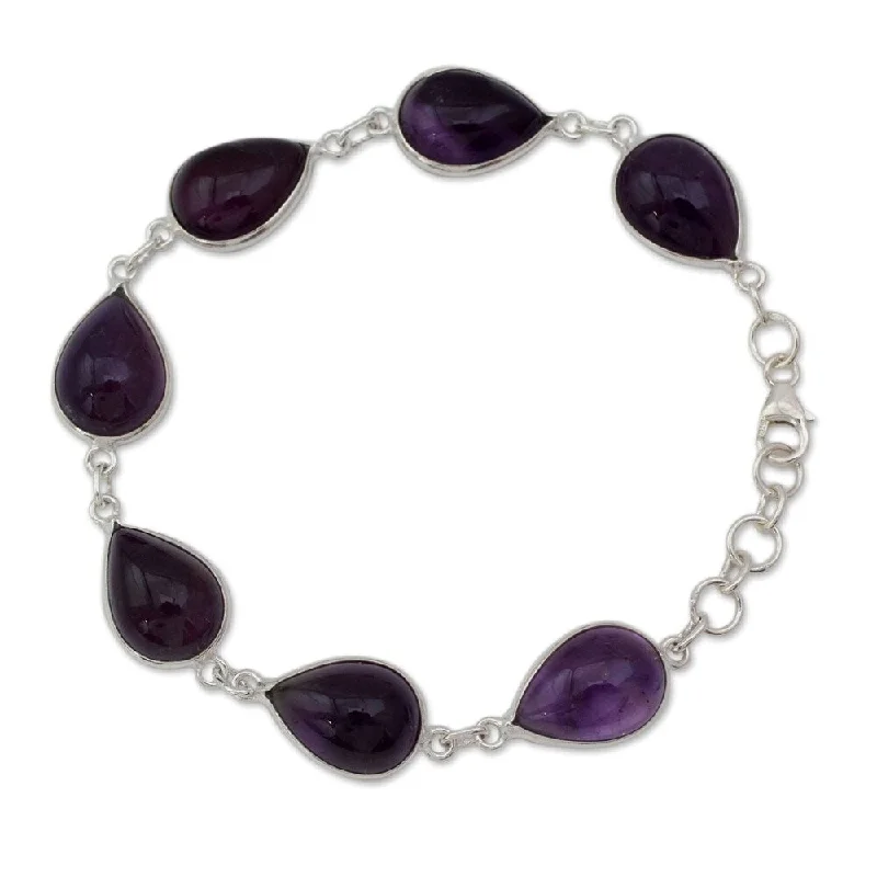 cuff bracelet for women with stones -Handmade Sterling Silver Blissful Beauty Amethyst Bracelet (India)