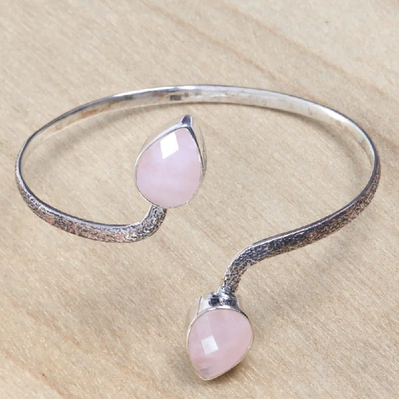 women’s tennis bracelet with diamonds -Handmade Sterling Silver 'Budding Roses' Rose Quartz Bracelet (Indonesia)