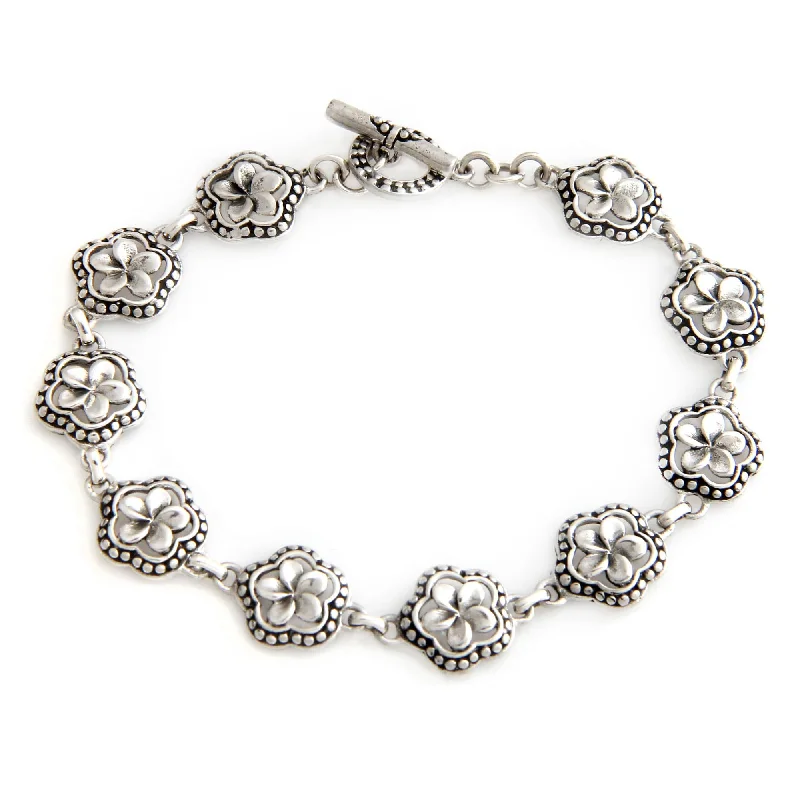 modern bracelet for women -Handmade Sterling Silver 'Loyal Frangipani' Bracelet (Indonesia)