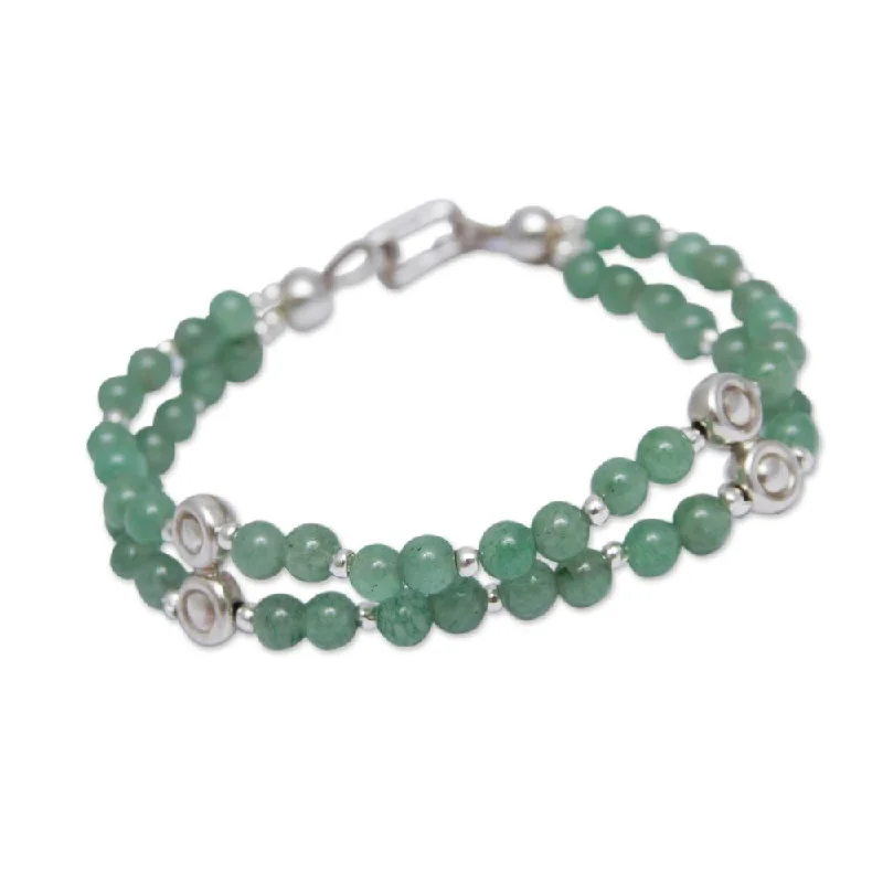 friendship bracelets for women -Handmade Sterling Silver 'Luck by Chance' Aventurine Bracelet (Peru)