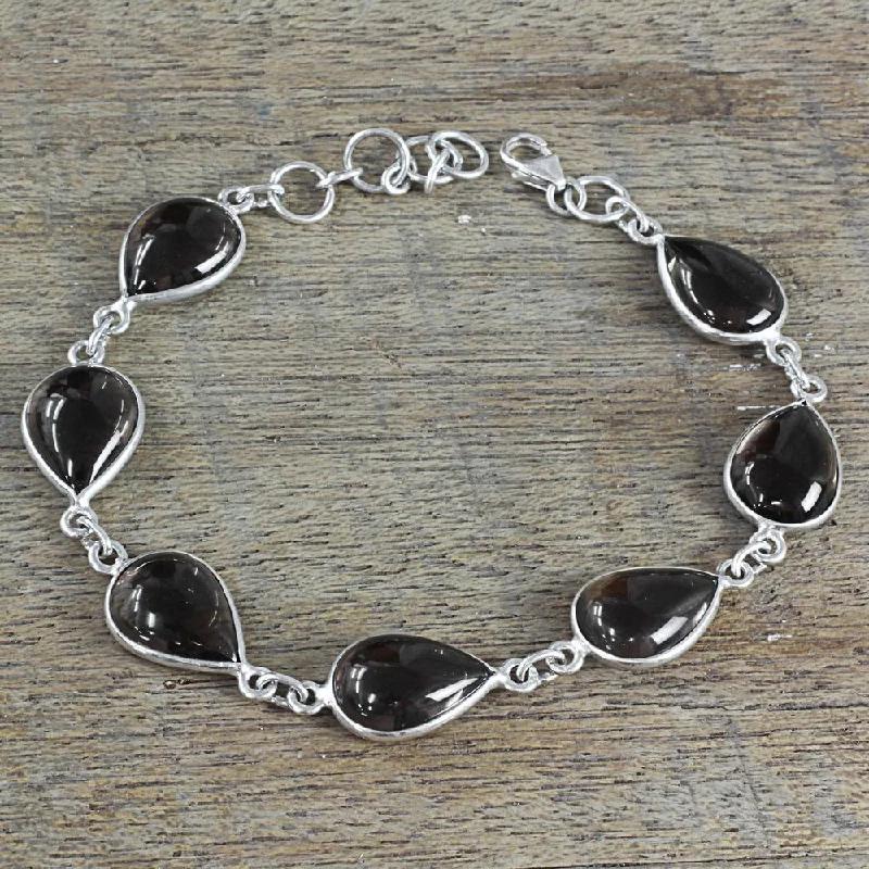 infinity bracelet for women -Handmade Sterling Silver 'Mystical Dewdrops' Smoky Quartz Bracelet (India)