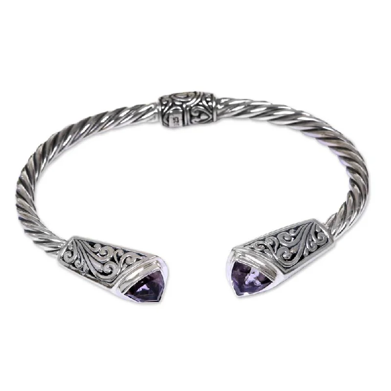 personalized birthstone bracelet for women -Handmade Sterling Silver 'Sukawati Triangle in Purple' Amethyst Bracelet (Indonesia)