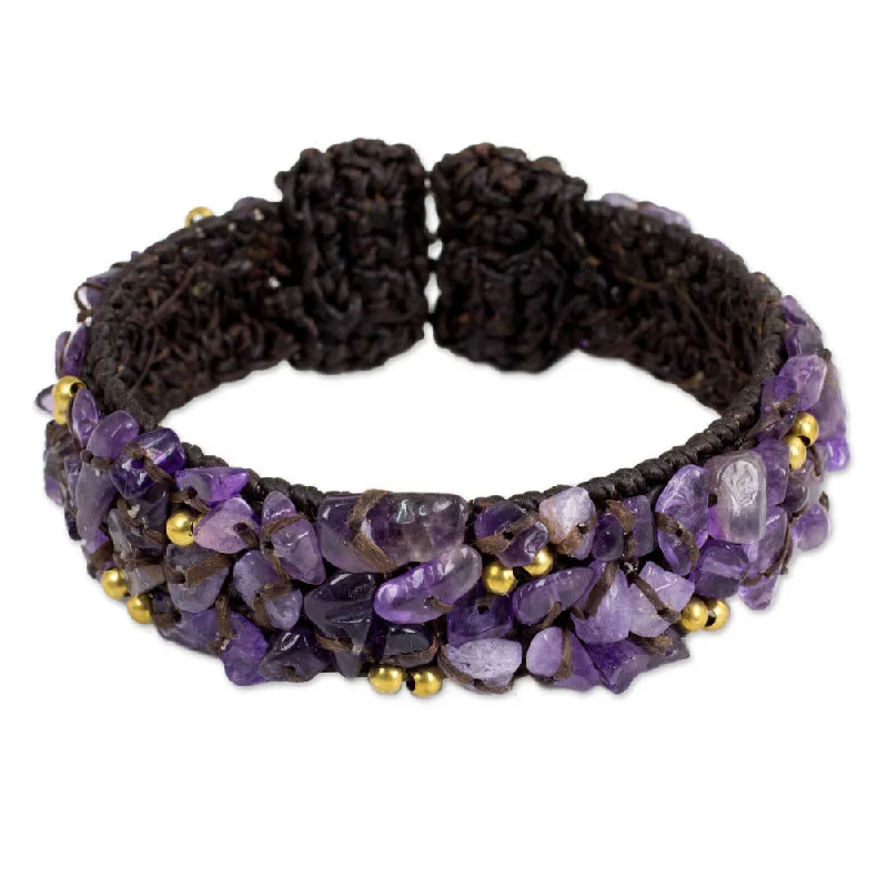 gold-plated charm bracelet for women -Handmade Violet Twilight Brass Amethyst Bracelet (Thailand)