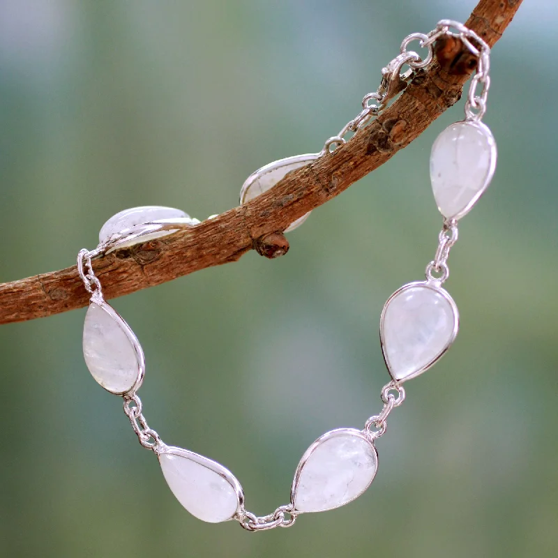 braided bracelet for women -Inspired Intuition Silver Moonstone Link Bracelet