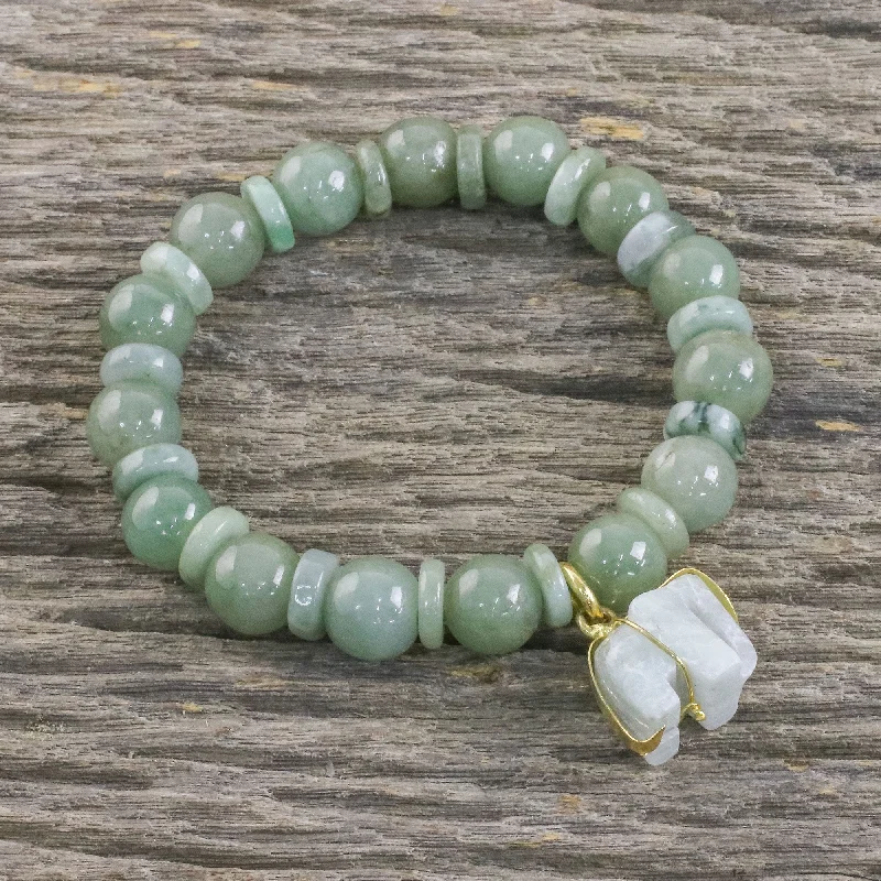 gold bracelet for women -Jade Elephant Gold Plated Beaded Bracelet