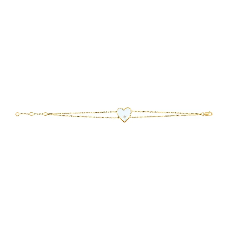 braided bracelet for women -Joelle 14K Gold White Heart Diamond Chain Bracelet