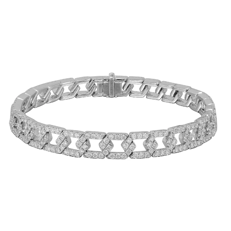 simple silver bracelet for men -Joelle Diamond Link Bracelet 3.66 Cttw.18K White Gold