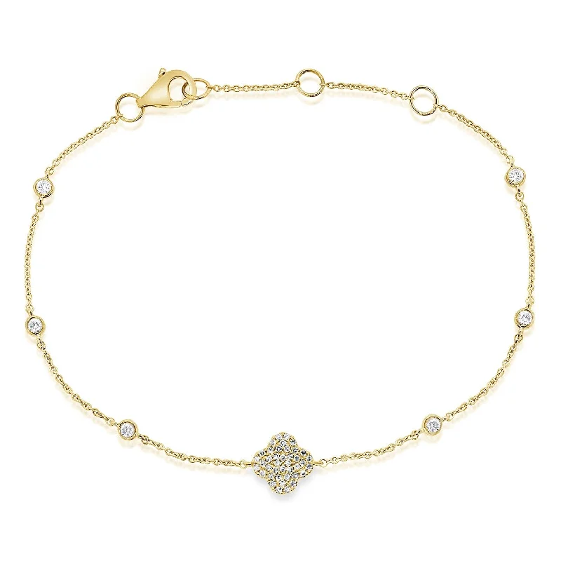 silver link bracelet for women -Joelle Diamond Pave Clover Flower Bracelet 1/5ct. 14K Gold