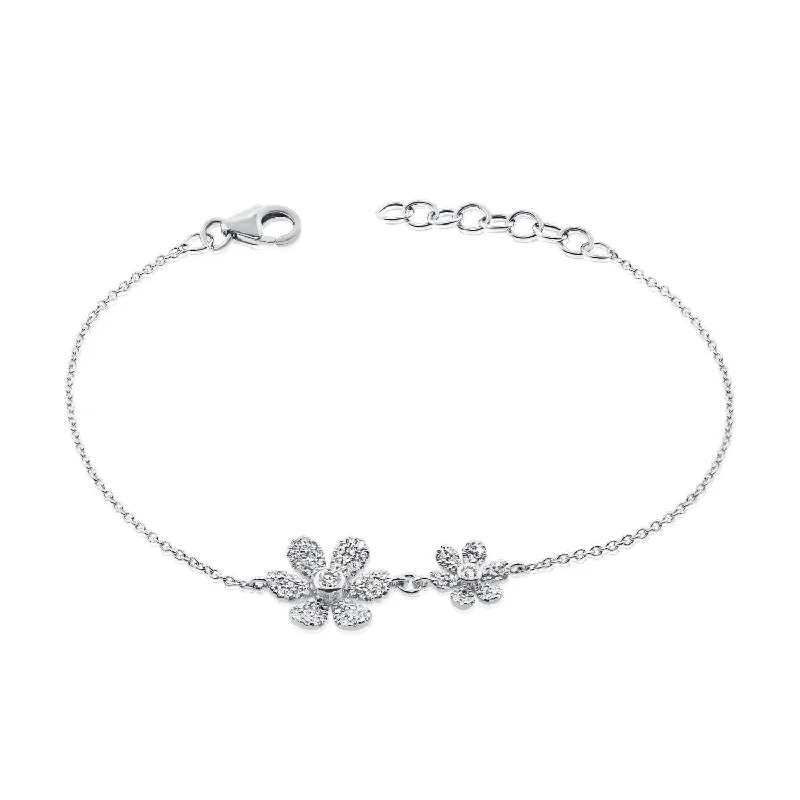 delicate gold bracelet for everyday wear -Joelle Diamond Pave Double Flower Bracelet 14K Gold 1/4 ct. t.w.