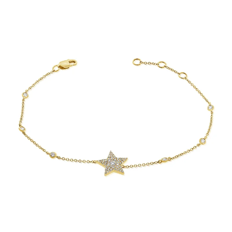 elegant gold bracelet for weddings -Joelle Diamond Pave Star Bracelet 14K Gold