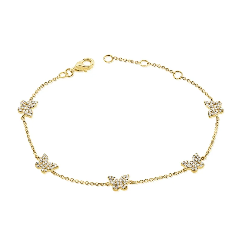 custom charm bracelet for gifts -Joelle Diamond Pave Station Butterfly Bracelet 2/5 ct. TDW 14K Gold