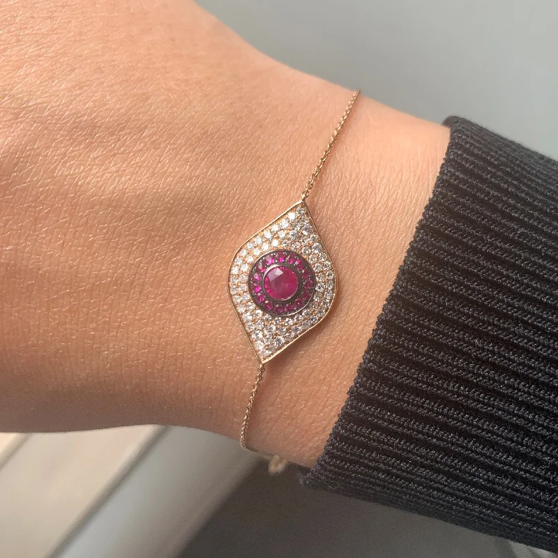 custom bracelet with initials for women -Joelle Evil Eye Bracelet Ruby & Diamond 14K Rose Gold