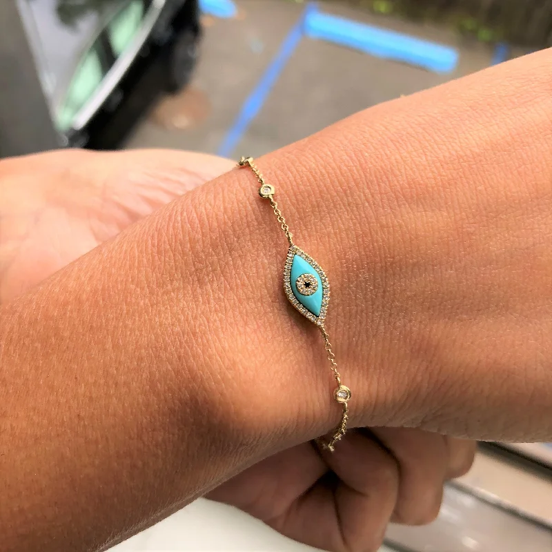 butterfly bracelet for women -Joelle Evil Eye Bracelet Turquoise & Diamond 14K Gold - Stackable Bracelet