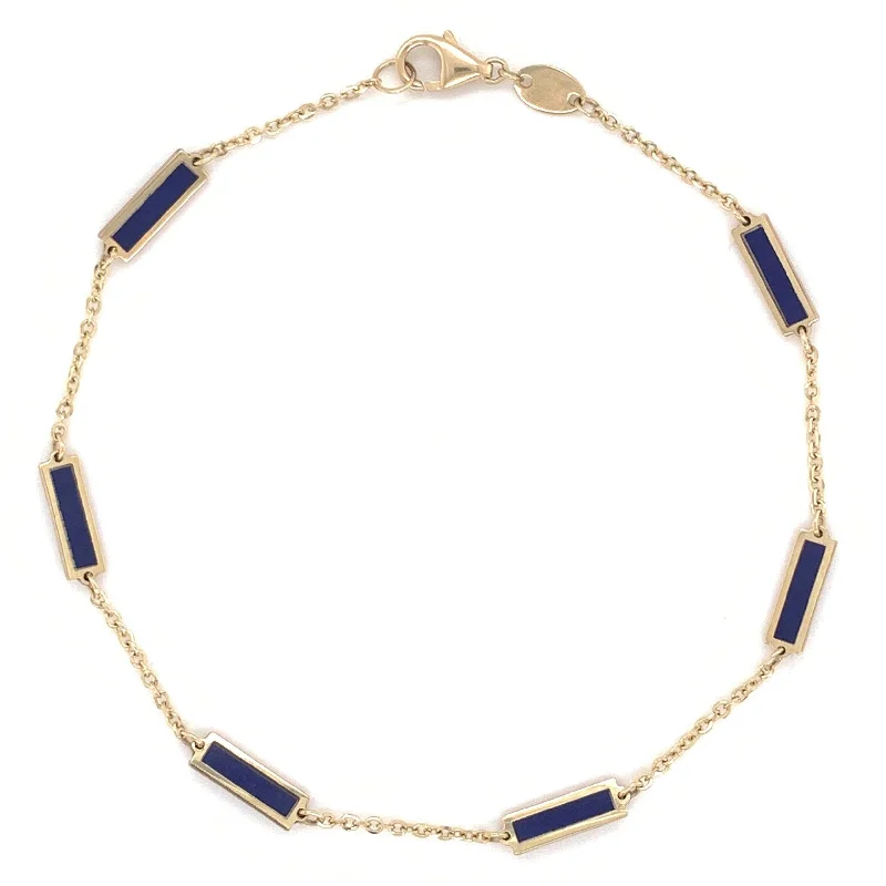 classic silver bracelet for men -Joelle Lapis Stackable Bar Bracelet - 14K Gold Lapis Bracelet