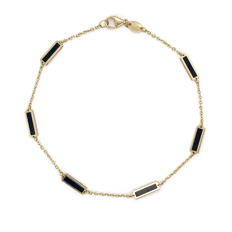 vintage-inspired bracelet for women -Joelle Onyx Stackable Bar Bracelet - 14K Gold Onyx Bracelet