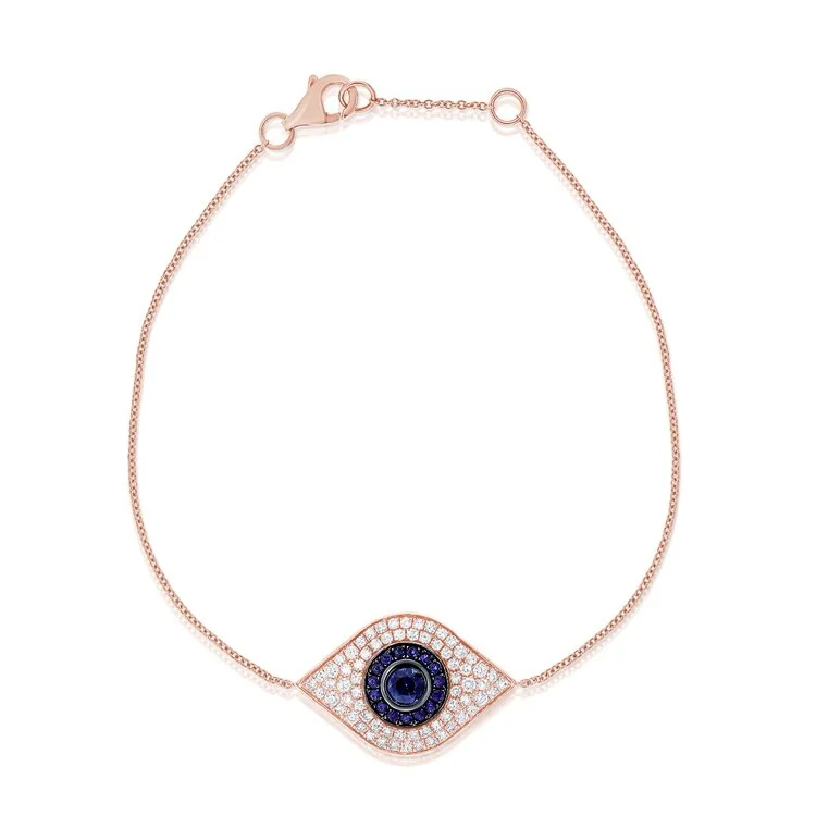 women’s delicate bracelet for special occasions -Joelle Sapphire & Diamond Evil Eye Bracelet 14K Rose Gold