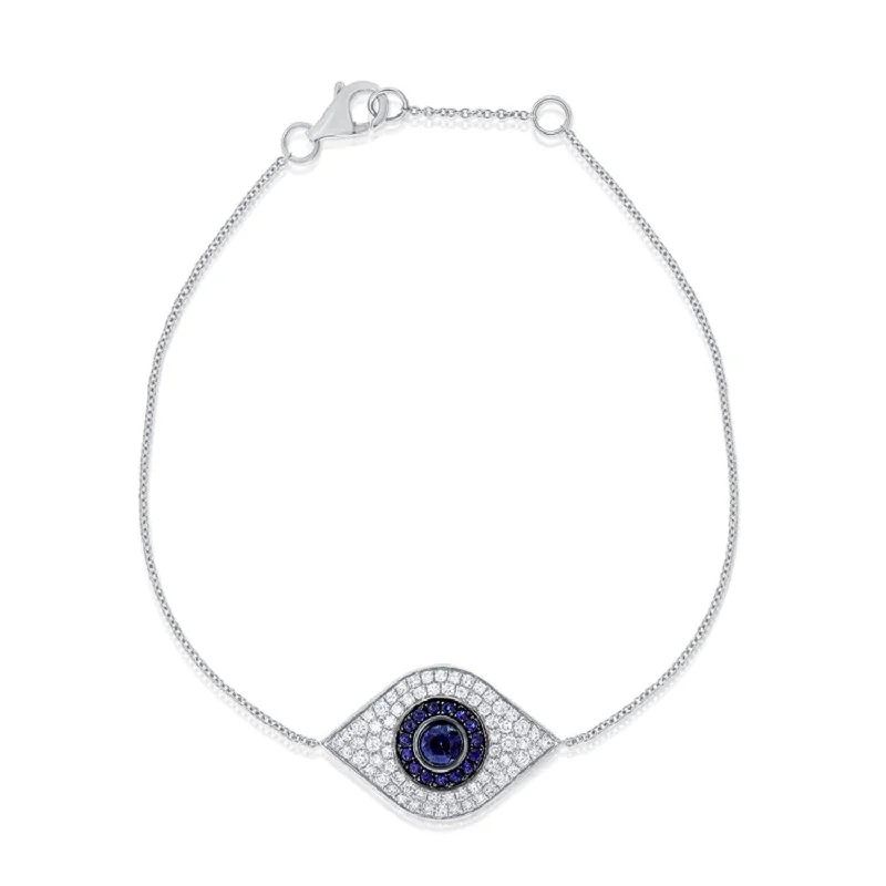 leather braided bracelet for women -Joelle Sapphire & Diamond Evil Eye Bracelet 14K White Gold