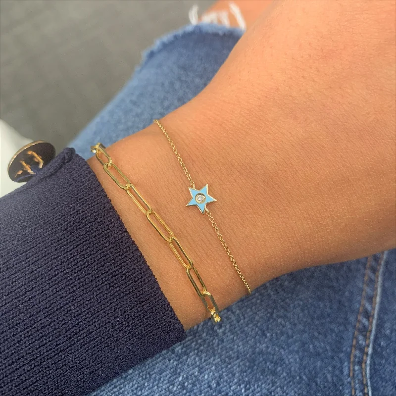 birthstone bracelet for women -Joelle Star Bracelet Blue Enamel & Diamonds 14K Yellow Gold