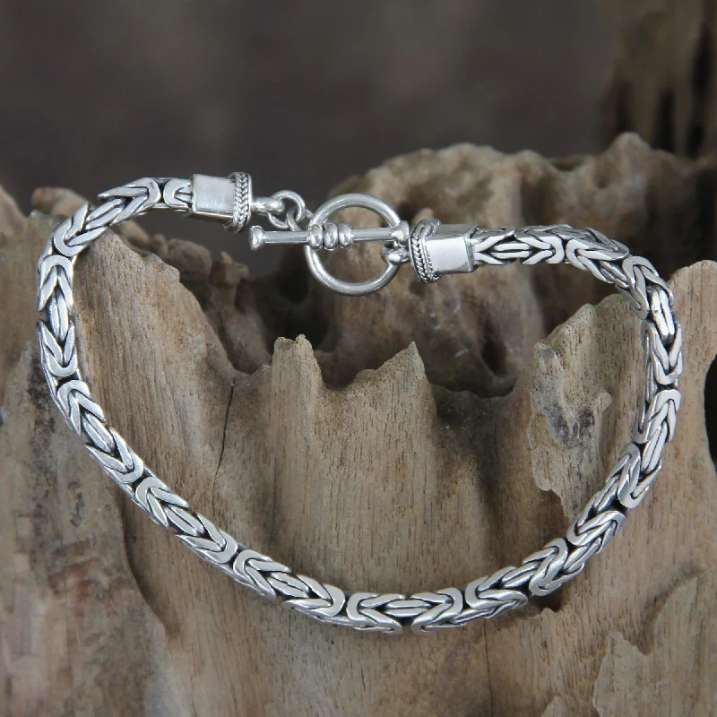 men’s minimalist bracelet -Men's Balinese Chain Sterling Silver Bracelet