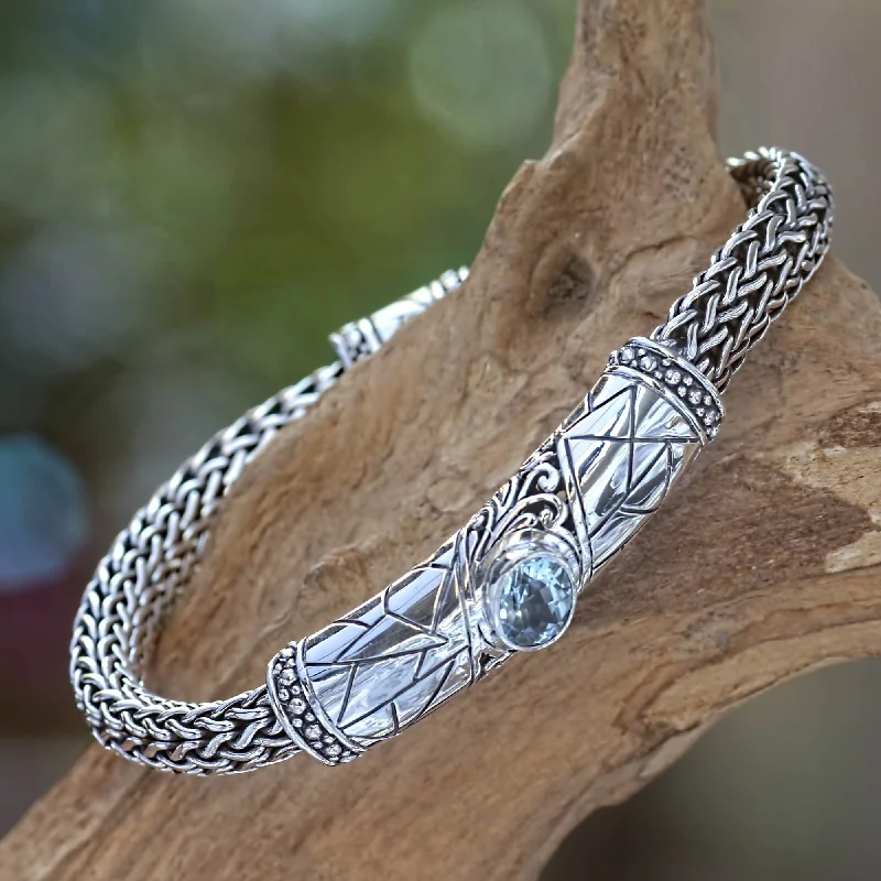 custom engraved bracelet for women -Blue Topaz & Sterling Silver Cuff Bracelet