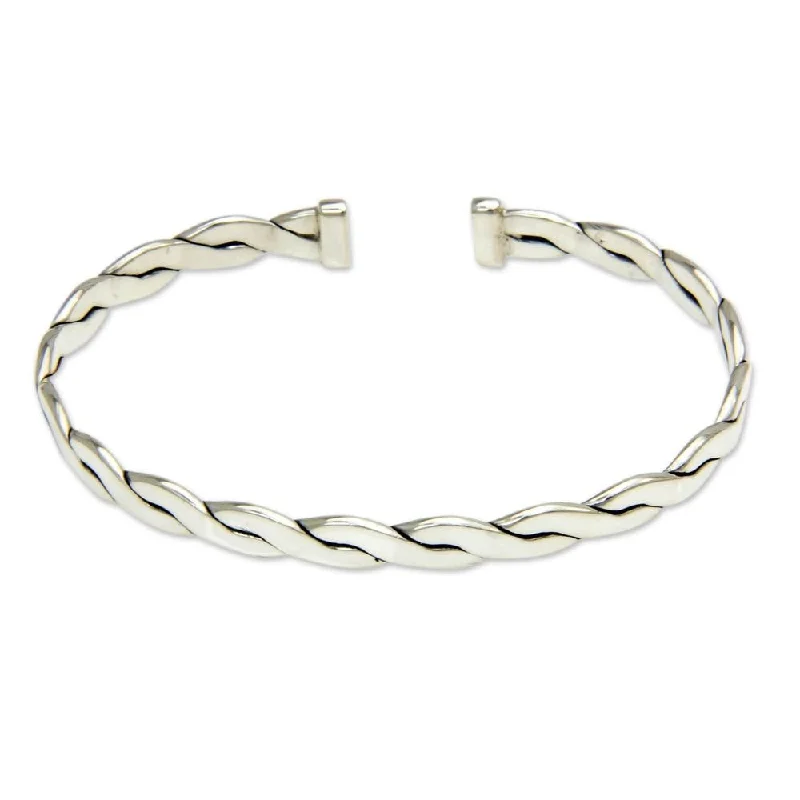 leather braided bracelet for women -Men's Sterling Silver 'Surging Surf' Bracelet (Indonesia)