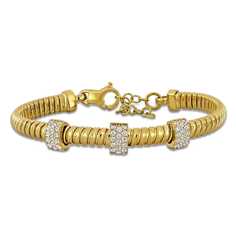 stacking bracelet set for women -Miadora 1 1/2ct TGW Cubic Zirconia 5.3mm Bracelet in Yellow Silver-7+1.25in