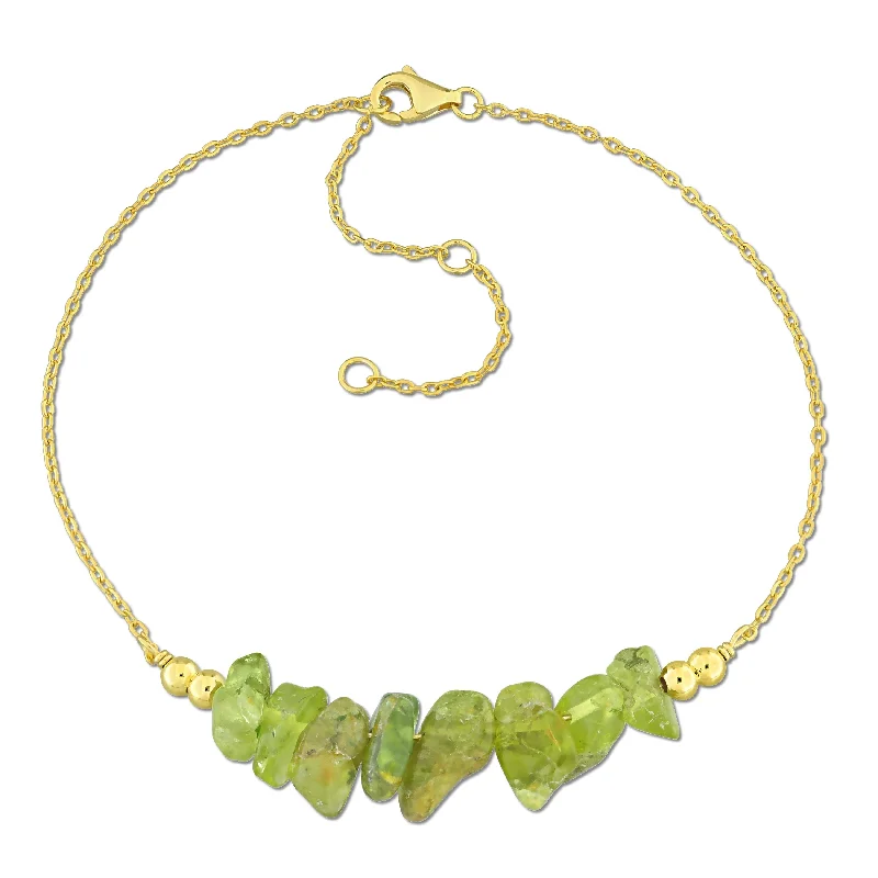 simple charm bracelet for women -Miadora 1 1/5ct TGW Peridot Bead Chain Bracelet in Yellow Silver-725+2 in