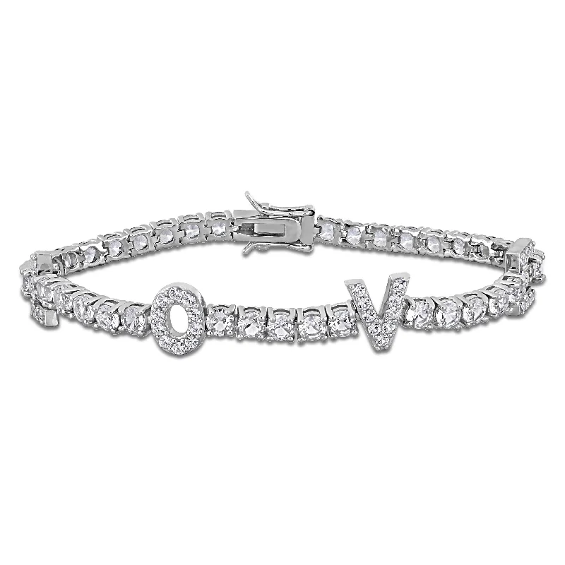 luxury silver bracelet for women -Miadora 13 1/4ct TGW Created White Sapphire LOVE Design Bracelet in Sterling Silver-75 in